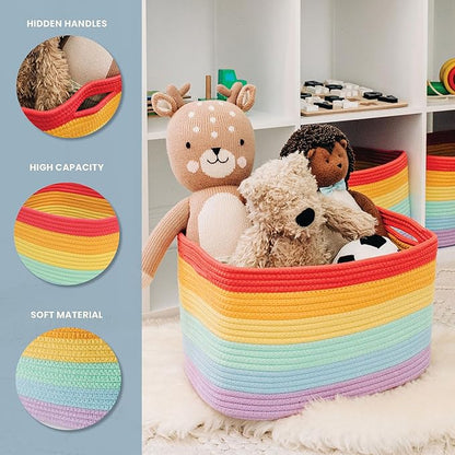 OrganiHaus Rainbow Basket - Colorful Woven Storage Basket for Playroom, Nursery & Classroom Decor & Toy Storage, 15x9x10