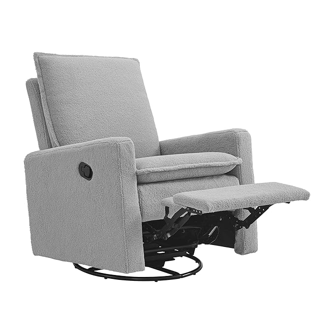 Oxford Baby Uptown Upholstered Swivel Glider and Recliner Nursery Chair,Boucle, Koala Gray