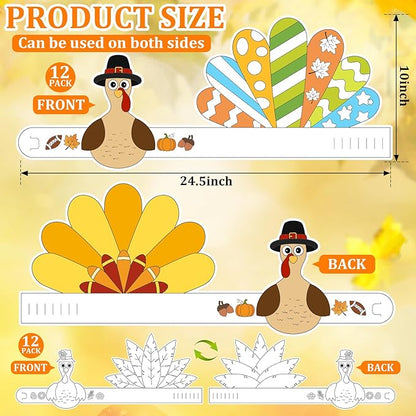 Color Your Own Turkey Crowns,24Pcs Thanksgiving Turkey Coloring Crowns Paper Turkey Hats Thanksgiving Crafts for Kids Family Classroom School and Holiday Craft Activity