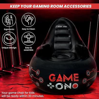 Huge Inflatable Gaming Chairs for Adults, Kids & Teens of All Ages - with Cup Holders & Side Pocket - Premium Game Chair for Gaming Room Décor, Video Gaming, and Comfortable Seating