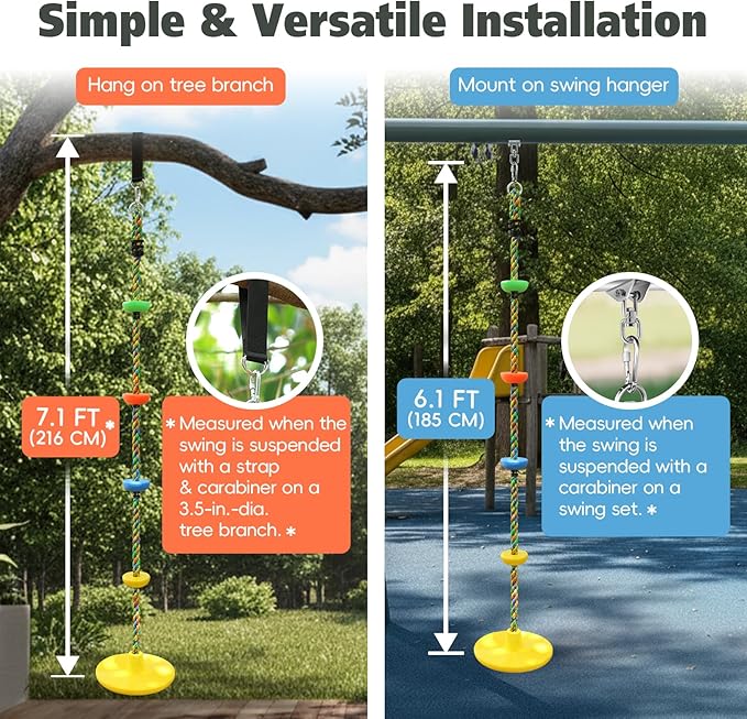 Climbing Rope Tree Swing with Platforms and Disc Swing Seat Set Outdoor Playground Accessories for Kids Including Hanging Strap & Carabiner Rope Swings for Tree Kids Swing Set Accessories