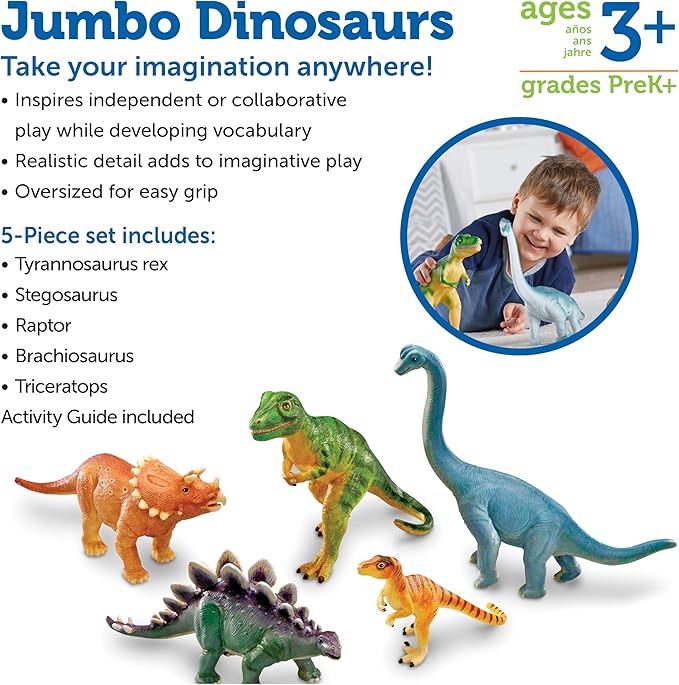 Learning Resources Jumbo Dinosaurs - Toddler Learning Toys, Dinosaurs Toys for Kids Ages 3+, Dinosaur Games