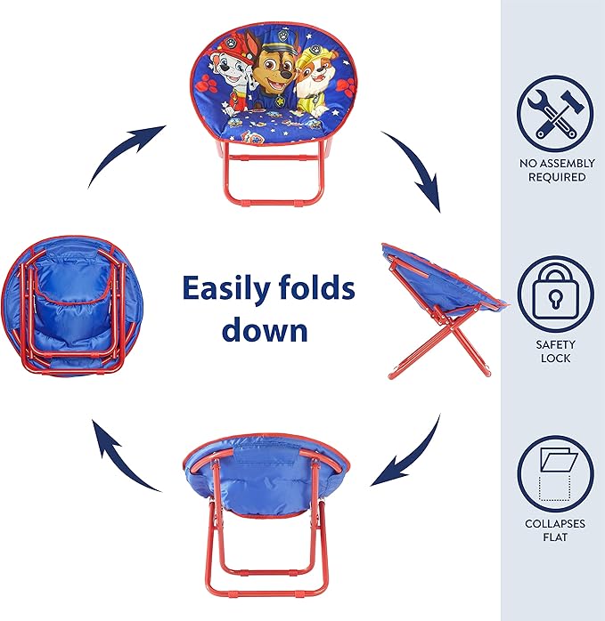 Idea Nuova Paw Patrol Chase, Rubble and Marshall Toddler 19” Folding Saucer™ Chair with Metal Frame, Ages 3+