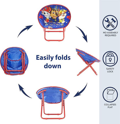 Idea Nuova Paw Patrol Chase, Rubble and Marshall Toddler 19” Folding Saucer™ Chair with Metal Frame, Ages 3+