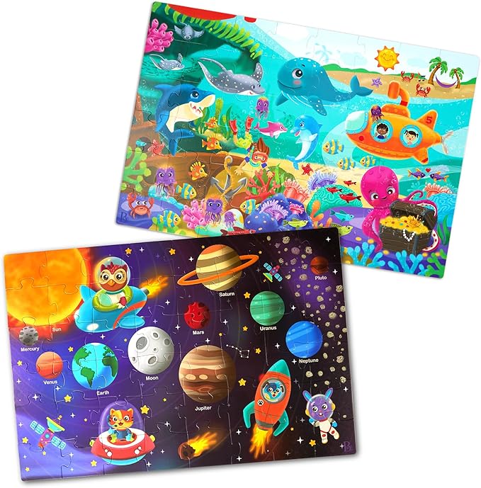B. toys- Gigantic Jigsaw 2-Pack - Sea & Solar System- 48-Piece Floor Puzzles-Large 2 x 3 Feet Jigsaw Puzzles for Kids – Educational & Developmental Toys – 3 Years +