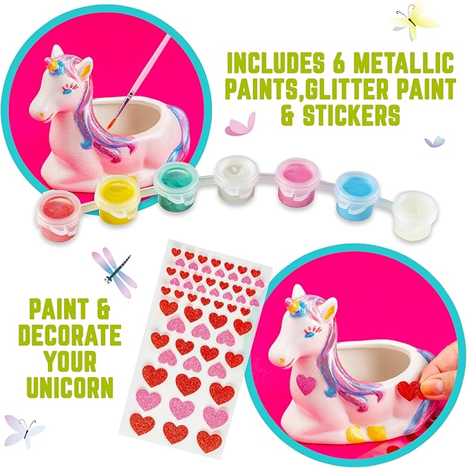 GirlZone Paint, Plant and Nurture My Unicorn Garden, DIY Garden Art Painting Kit and Kids Plant Growing Kit, Gift Idea and Crafts for Kids Ages 4-8