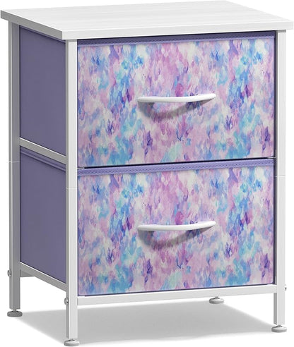 Sorbus Nightstand with 2 Drawers - Kids Bedside Furniture End Table Night Stand - Steel Frame, Wood Top & Easy Pull Fabric Bins - Dresser & Chest for Home, Bedroom Accessories, Office & College Dorm