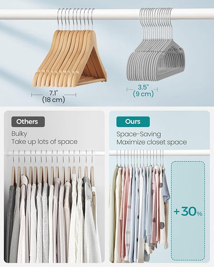 SONGMICS Kids Hangers 50 Pack, 14 x 8 Inches, Baby Hangers for Closet, Non-Slip Velvet Hangers, Childrens Hangers, Space-Saving Clothes Hangers, Wide Shoulder Notches, Dove Gray UCRF038G01