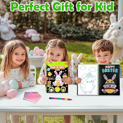 Foil Art Craft Activity for Kids: Fun DIY Toy Sticker Kit, No Mess Creative Travel Supply Set, Idea Birthday Easter Basket Stuffers Valentines Gift for Girl Boy Toddler 4 5 6 7 8 9 Year Old (Easter)