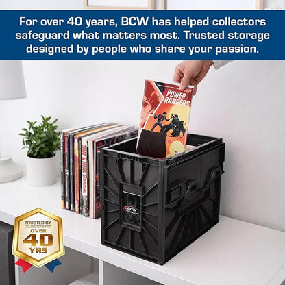 BCW Short Comic Book Bin | Holds 150 Comics | Stackable Plastic Storage | Acid-Free Organizer | Black, 10 Pack