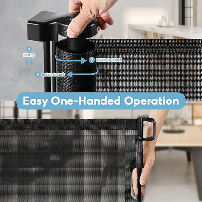 75 Inch Extra Wide Retractable Baby Gate for Wide Openings Child Gate Indoor Outdoor Retractable Gate Large Baby Gate Retractable Gates for Dogs Mesh Dog Gate for Stairs, Doorways, Porches, Black