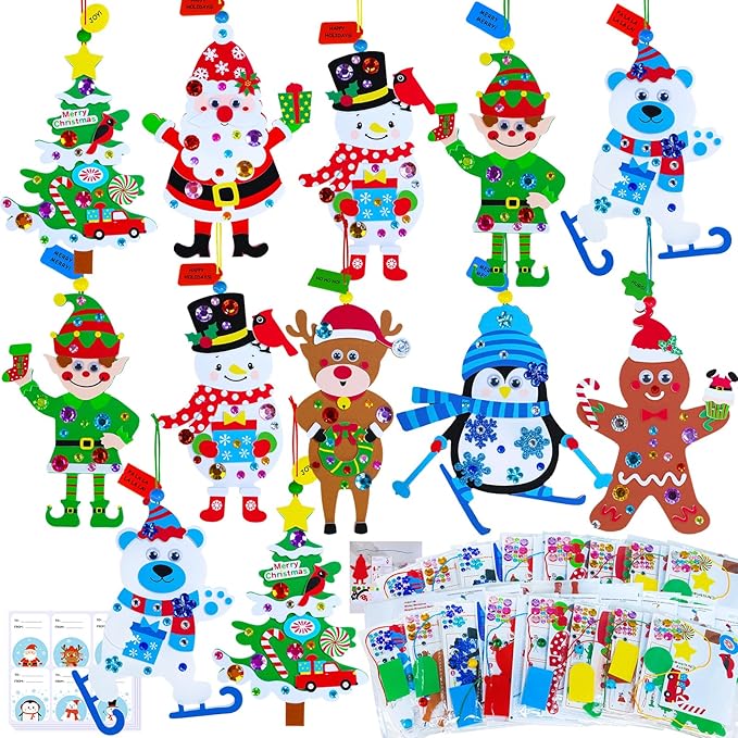 Winlyn 24 Set Christmas Craft Kits - Winter Crafts DIY Ornaments & Decorations - Festive Foam Stickers - Arts & Crafts for Kids - Holiday Home & Classroom Activities - Party Favors
