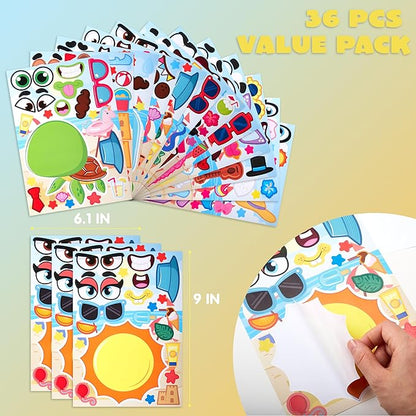 JOYIN 36 Pcs 9"x6" Summer Scene Make a face Stickers for Kids, Make Your Own Summer Sticker Sheets, Party Favors Kids Crafts, Goodie Bags Stuffers, Classroom Rewards