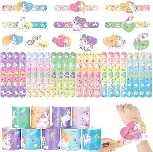 WERNNSAI 24 Pack Unicorn Valentine Cards with Unicorn Slap Bracelet for Kids Unicorn Party Favor Rainbow Unicorn Slap Wristbands for Classroom Baby Shower Party Exchange Greeting Cards Gift
