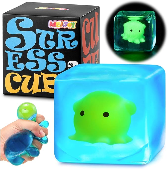 Squishy Stress Cube Fidget Toys Adults - Glow in The Dark Octopus Sensory Toys for Kids with Autism Stress Balls for Kids Squeeze Toys for Anxiety Easter Basket Stuffers