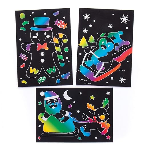 Baker Ross AR756 Scratch Art Pictures - Pack of 8, Scratch Art Paper and Scratch Art for Kids, Great for Kids Arts and Crafts, Christmas Gifts and Children’s Party Bag Fillers
