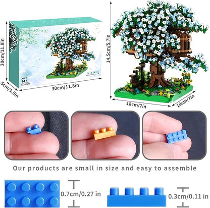 Cherry Blossom Bonsai Tree House Building Blocks Set Plants Green Flowers Treehouse Architecture Micro Mini Block Gift for Adults and Children 1500 Pieces