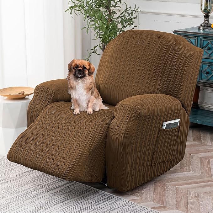 Recliner Cover Stretch Soft Couch Cover for Dogs, Sofa Slipcover for Recliner Couch Leakproof Furniture Protector for Kids, Pets (Khaki)