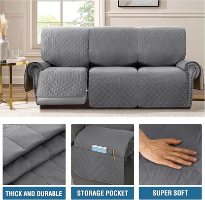 H.VERSAILTEX 100% Waterproof Recliner Sofa Cover Recliner Couch Cover for 3 seat Non Slip Reclining Couch Cover for Dog Washable Furniture Protector with Elastic Straps(Recliner Sofa, Rocket Gray)