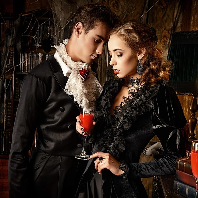 Hicarer 13 Pcs Halloween Vampire Costume Jewelry Gothic Devil Vampire Choker Bracelet Earrings Vampire Teeth Fangs Red Black Lolita Pendant Choker Jewelry for Victorian Vampire Cosplay Zombie Party