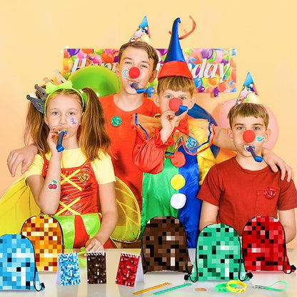 Paterr 103 Pcs pixel Birthday Party Favor Supplies Include Drawstring Bags Silicone Bracelets Badge Buttons Spiral Notebooks Pencils Bookmarks and Stickers for Carnival Prizes Gift Decorations