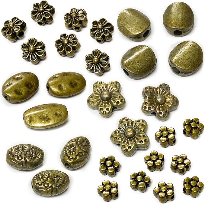 Heather's cf Brass Spacer Beads for Jewelry Making Supplies Flat Bead Findings Small Seed Beads for Necklace Earring Bead Bracelet Making kit Bulk Tibetan Beads 240pcs Bronze Jewelry Set