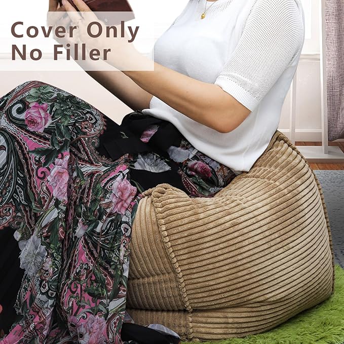 Louis Donné 17 Strip Unstuffed Pouf Ottoman Cover Square Space-Saving Organizer Footrest Cover Indoor & Outdoor Reading Room Kid Pets Girls Super Soft Cotton Fabric Yellow (Only Cover)