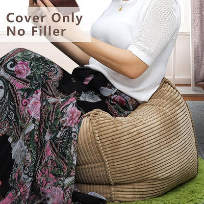 Louis Donné 17 Strip Unstuffed Pouf Ottoman Cover Square Space-Saving Organizer Footrest Cover Indoor & Outdoor Reading Room Kid Pets Girls Super Soft Cotton Fabric Yellow (Only Cover)