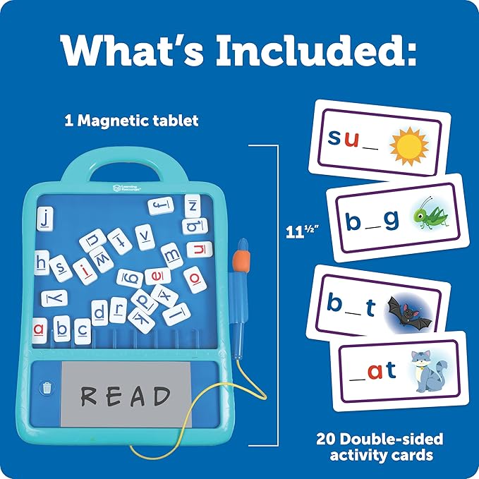 Learning Resources Skill Builders Magnetic Word Builder, Learn to Read, Phonetic Alphabet, Puzzle Board, ABC Kids Games, Sensory Board For Kids, Fine Motor Skills, Birthday Gift