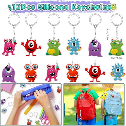 98Pcs Monster Party Favors Birthday Supplies for Kid Monster Drinking Straw Luminous Tattoo Sticker Keychain Slap Bracelet Sticker Pinata Filler Goodie Bag Stuffer Monster Birthday Party Supplies