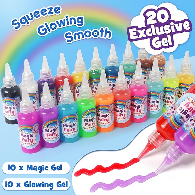 Mocoosy Magic Water Elf Toy Kit for Kids, Glow in the Dark Aqua Fairy Water Gel Kit with 20 Gel & 16 Molds, Make Your Own Squishies, Squishy Maker Water Pets, DIY Art Crafts, Boys Girls Easter Gifts