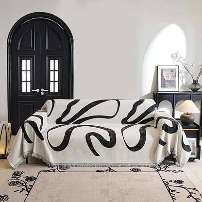 MYSKY HOME Couch Cover for 3 Cushion Couch Sofa Cover, Super Soft Boho Couch Covers for Dogs Washable, Jacquard Sofa Slipcover Furniture Protector for Living Room, 91" x 150", Black Curve