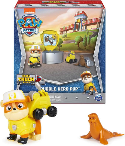 Paw Patrol, Big Truck Pups Rubble Action Figure with Clip-on Rescue Drone, Command Center Pod and Animal Friend Kids Toys Ages 3 and up