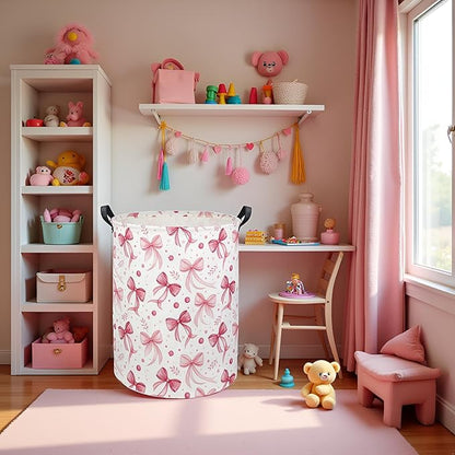 HIYAGON Butterfly Baby Laundry Basket Baby Hamper for Nursery Girl Kids Butterfly Hamper Cute Kids Toys Storage Bin Organizer Butterfly Room Decor for Home(Pink Bowknot)