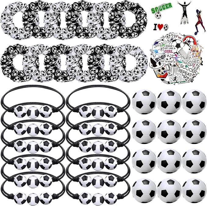 86 Pcs Soccer Party Favors, 50 Sheets Soccer Stickers, 12 Sports Stress Ball, Mini Foam Soccer Ball, 12 Soccer Charm Bracelets, 12 Soccer Scrunchie Soccer Gifts for Soccer Birthday Party Supplies