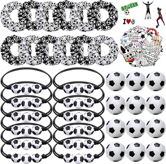 86 Pcs Soccer Party Favors, 50 Sheets Soccer Stickers, 12 Sports Stress Ball, Mini Foam Soccer Ball, 12 Soccer Charm Bracelets, 12 Soccer Scrunchie Soccer Gifts for Soccer Birthday Party Supplies