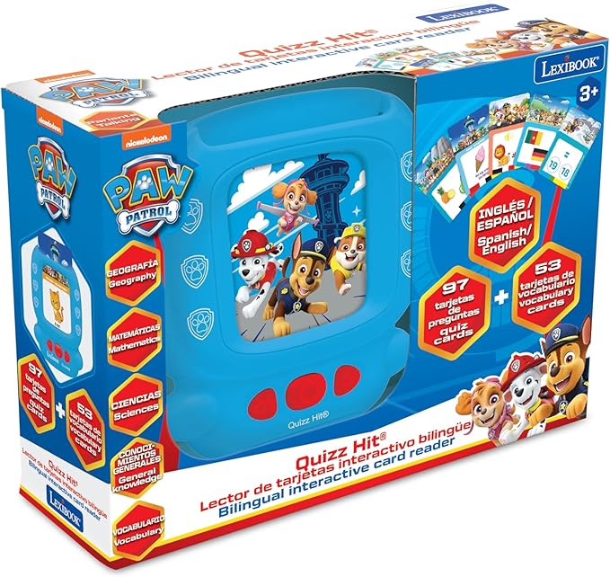 LEXiBOOK, Paw Patrol, Bilingual Interactive Card Reader, Audio Toy to Learn English and Spanish, 150 Double-Sided Educational Cards, Educational Quiz & flashcard Machine, Blue/red, JCR10PAi2