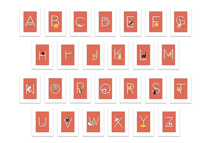 English Alphabets Flash Cards and Art Wall Cards - Set of 26 (5" x 7") Animal Alphabet Cards for Nursery Decor, Gifts, Kids Room, Classroom, by Kindred Sol Collective