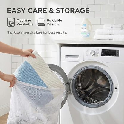 JMvicyroam 115L Extra Large Blanket Basket for Living Room - Woven Cotton Rope Laundry Hamper with Reinforced Handles - Storage Bin for Pillows, Comforters & Toys - Machine Washable,White&Blue