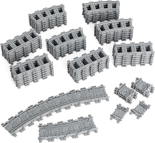 Classic City Train Tracks, 72 Pieces Railroad Track with 24 Flexible, 24 Curved and 24 Straight Tracks, Train Expansion Accessories Compatible with All Major Brands Train Tracks