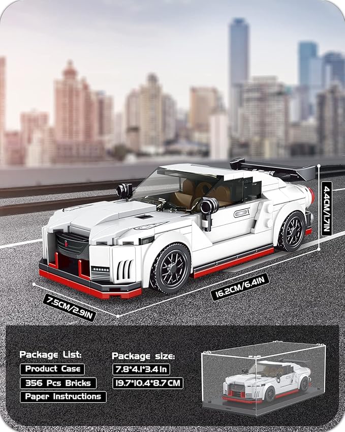 Mould King Speed Champion Nissan GTR Car Models Building Toys with Display Case, 27031 Model Car Kits Building Blocks, Race Car Building Sets, JDM Car Building Kits for Adults Kids 8+(356PCS)