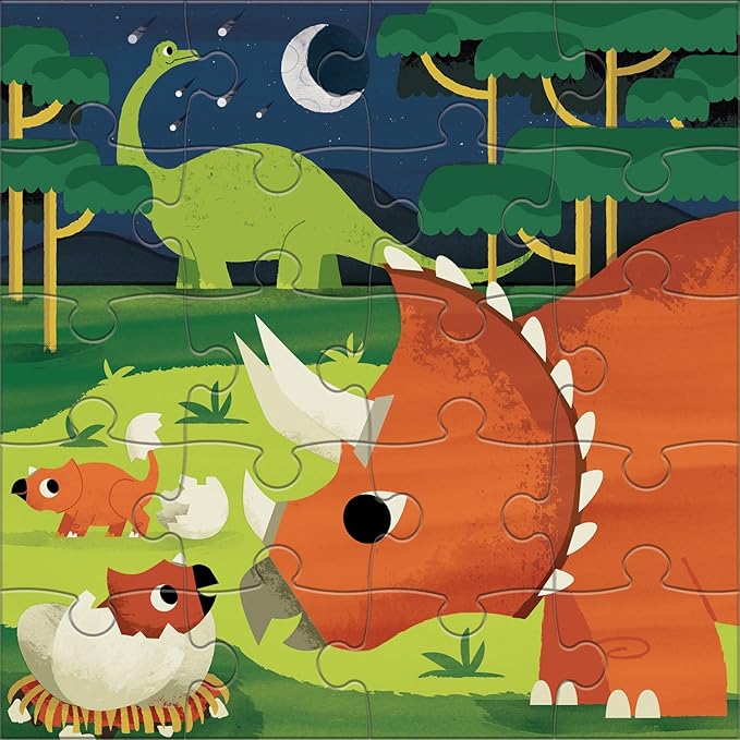 Mudpuppy Mighty Dinosaurs - Tri Fold Magnetic Puzzles Featuring Two 20 Piece Dinosaur Themed Artwork