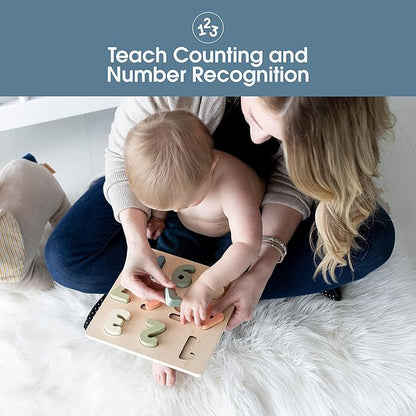 Pearhead Wooden 123 Numbers Puzzle, Colorful Preschool Counting Toy, Interactive Montessori Educational Learning Board, Gender Neutral Modern Baby and Toddler Gift for Boys or Girls