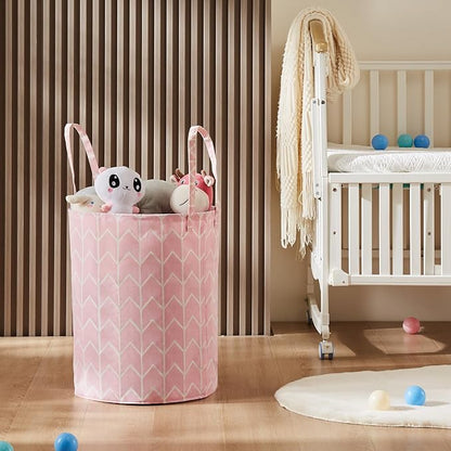 Large Storage Basket for Girls and Boys, Collapsible Laundry Hamper with Long Handles, Toy Bins for Nursery, Kids Room Décor