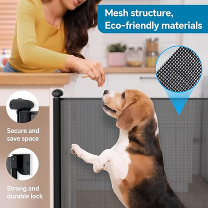 Bulubaky Extra Tall Safety Retractable Baby Gate Adjustable Wide Retractable Dog Gate Mesh Baby Gate Child Gate for Doorway, Hallway, Stair Gates for Kids or Pets (Black, 42" Tall x 55" Wide)