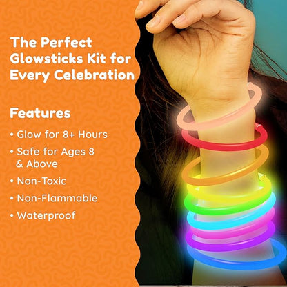 Glow Fever Glowsticks Bulk 1200pcs Party Pack includes 600 8" Glow Sticks and 600 connectors, Bracelets and Necklaces, DIY Costume , Light Sticks, for Concert, Wedding and Birthday, Green