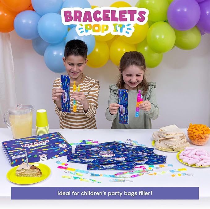 Pop It Bracelets and Keychains Kids Party Favors Pack 30 - BONNYCO | Goodie Bags Stuffers For Kids Fidget Toys Bulk, Birthday Party Favors for Kids Pinata Stuffers, Goody Bag Stuffers for Kids Pop Its