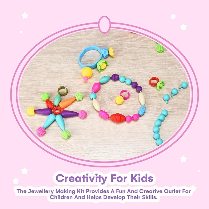 Jewelkeeper Bracelet Jewelry Making Kit for Girls - Arts and Crafts for Kids - Snap Pop Beads - Charm Bracelet Making Kit for Girls - DIY Necklace Hairband Bracelet Ring Earring - Gifts Toy Set - Pink