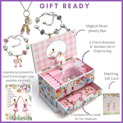 ABI + OLIE Ballerina Kids Jewelry Box for Girls - Little Girls Jewelry Box - Musical Jewelry Box for Girls 4-6 and 6-12- Music Boxes for Girls - Perfect Dance Recital & Birthday Gifts