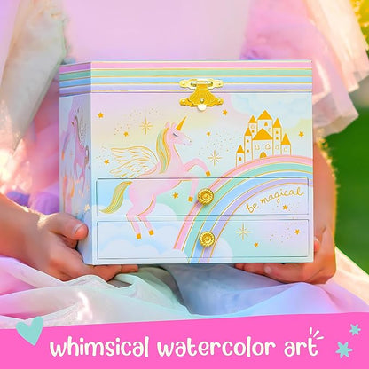 Musical Unicorn Jewelry Box for Girls - Kids Music Box with Spinning Unicorn, Unicorn Birthday Gifts for Little Girls, Jewelry Boxes, 6.8 x 5.3 x 6 in - Ages 3-10